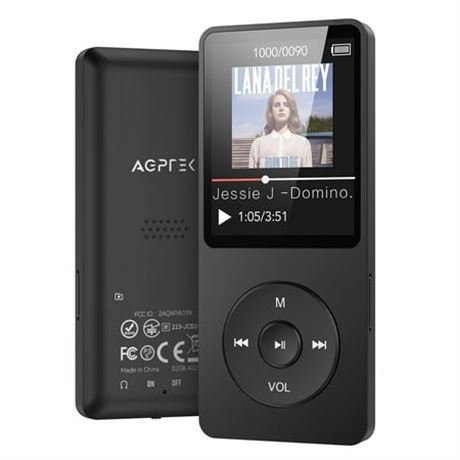 AGPTEK MP3 5.3, 1.8in Screen, A02X 32GB Black