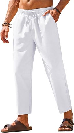 COOFANDY Mens Linen Casual Pants Elastic Waist