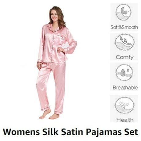 Medium Silk Satin Pajama Set, Long Sleeve, M