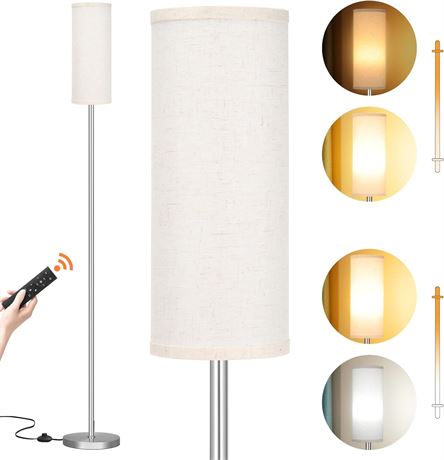 Ambimall Silver Floor Lamp, 9W, Beige Shade