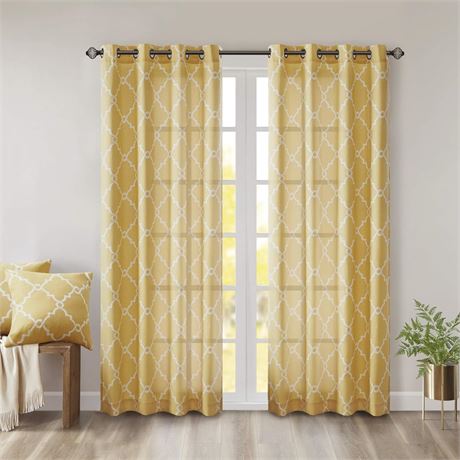 Yellow Madison Park Westmont Fretwork 1-Panel Curtain