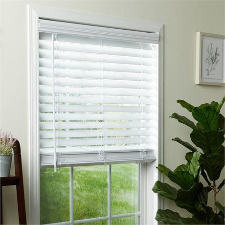 29-in x 64-in Cordless White Faux Wood Blinds