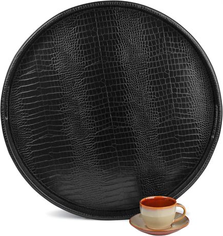 Large Round Serving Tray, 23.6 x 2.4in, Black