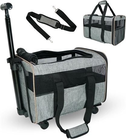 Pet Carrier with Wheels - 17.5 x 12 x 12, Grey