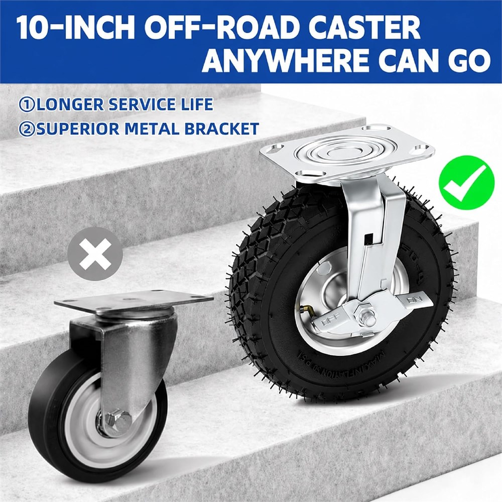 Dollar.Bid - 10 Inch Pneumatic Caster Wheels with Brake, 1200 lbs ...