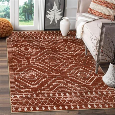 Moroccan Rug, Low Pile, 3' x 5', Brown