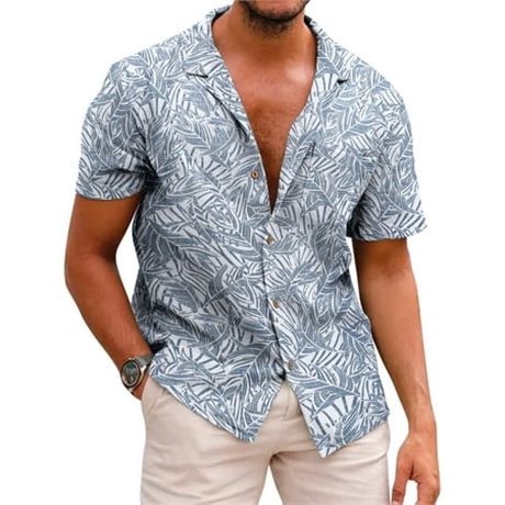 Aiyino Men's Hawaiian Shirt - Blue