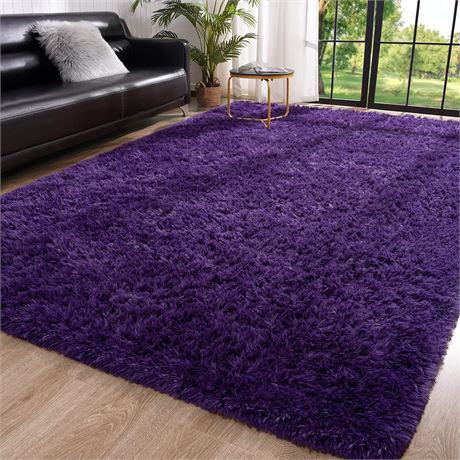 5x8 Ft Toneed Fluffy Rug - Grape Purple