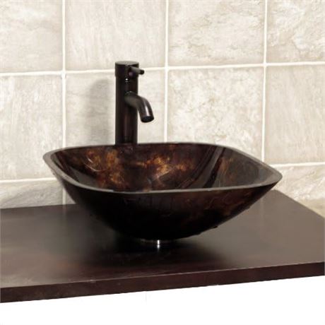 ELIMAX'S Glass Sink & Bronze Faucet S9019