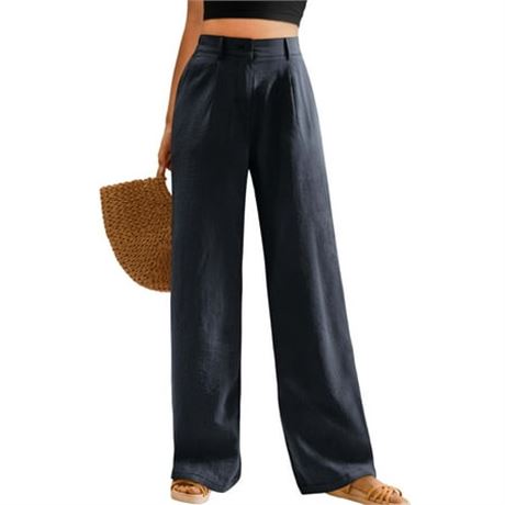 Womens Casual Wide Leg High Waisted Trousers