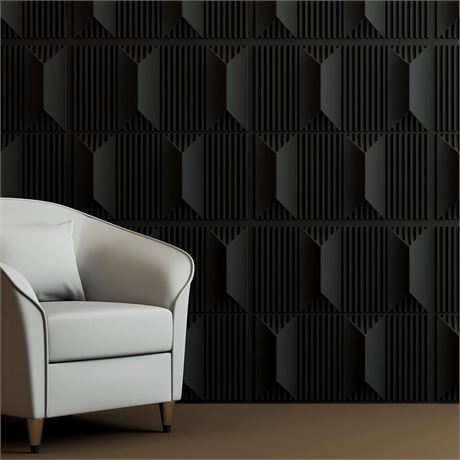 3D Wall Panels, 19.7"x19.7", Black, Pack of 12