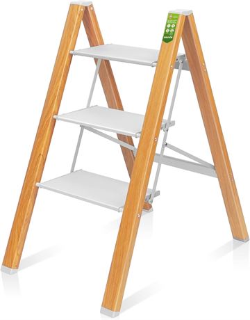 RIKADE 3 Step Ladder, 330lb, 3Steps Woodgrain