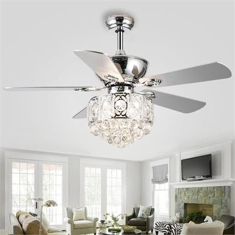 52-Inch Crystal Ceiling Fan Light with Wood Blades