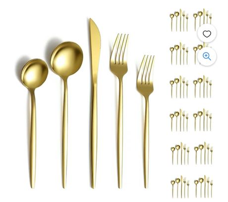 ReaNea Gold Silverware Set 60 Piece Stainless Steel Flatware Set, Knives Forks S
