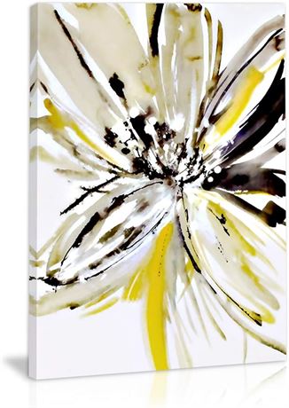 Abstract Flower Art, Black/White/Yellow Canvas