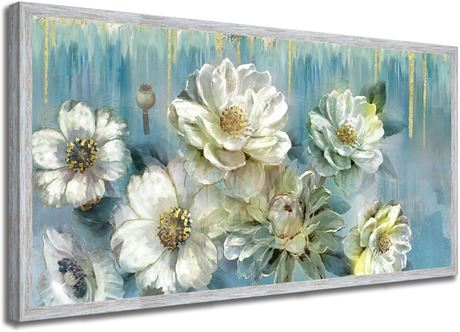 Ardemy Magnolia Art, Turquoise, Framed 40"x20"