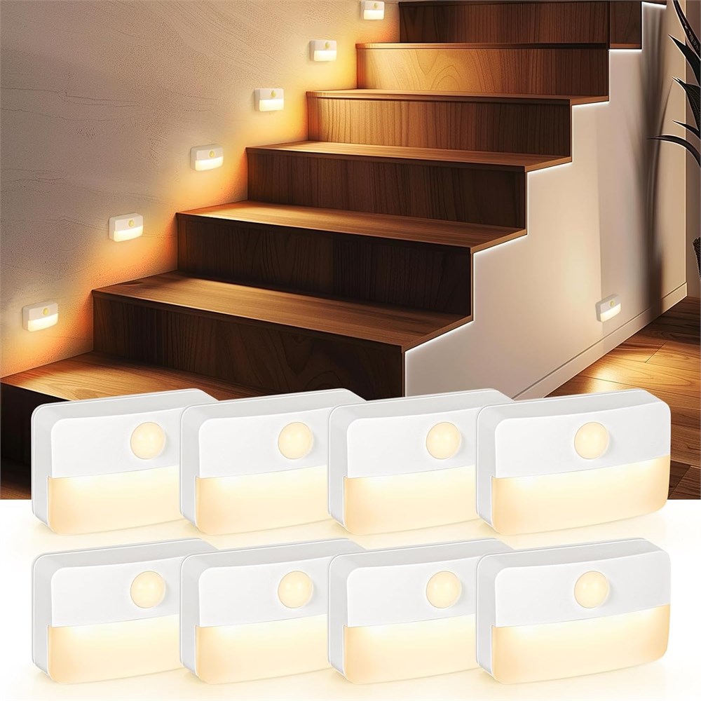 Binding Sensor Dollar.Bid - 8 Pack Motion Sensor Stair Light Indoor, Battery Operated ...