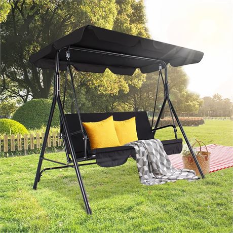 3-Seats Outdoor Patio Swing Chairs, Black.