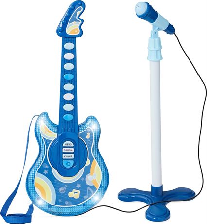 19in Kids Toy Guitar with Mic, Stand - Navy