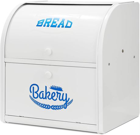 Hossejoy Metal Bread Box, Double Layer-White