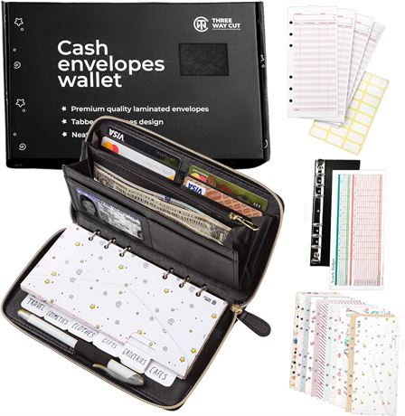 Cash Envelope Wallet w/ 12x Tabbed Envelopes (Red)
