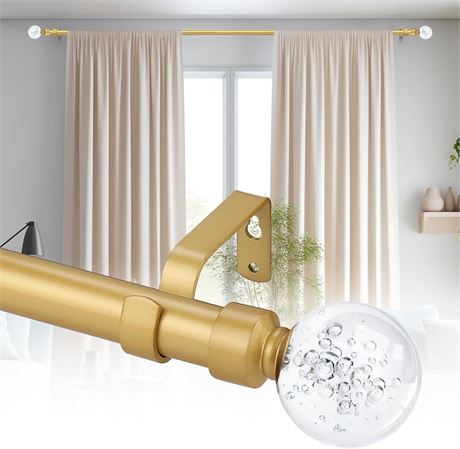 Gold Curtain Rod, 48-86" with Crystal Finials