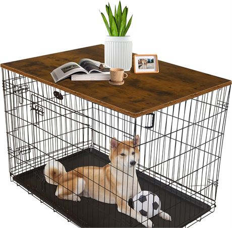 HiCaptain 36 Wood Dog Crate Topper, Brown