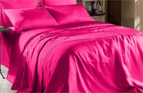 High Thread Count Satin Bed Sheet, Hot Pink
