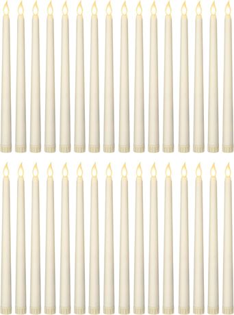 36pcs 11in Flameless Taper Candles, Ivory