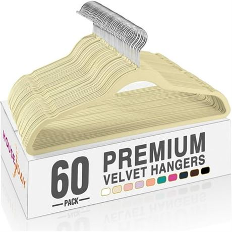 60 Pack Ivory Velvet Hangers, Non-Slip