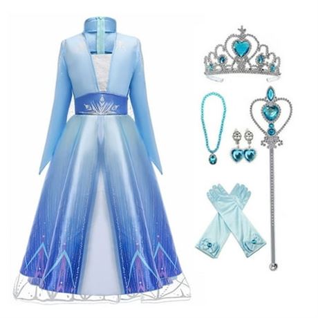 Size 130 Frozen 2 Elsa Deluxe Princess Dress Costume