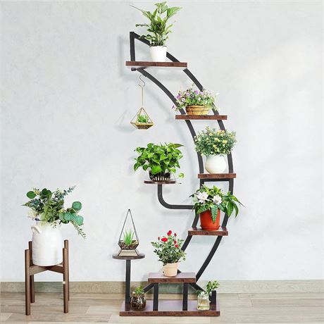 VIVOHOME 6 Tier Plant Stand with Hanger, Brown