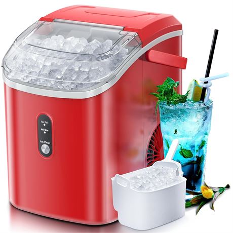 Red Nugget Ice Maker, Self-Clean, 34Lbs/24H
