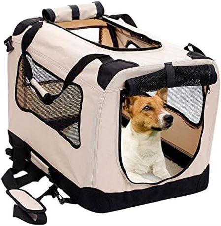 Foldable Dog Crate, Beige 24"L x 17"W x 17"H