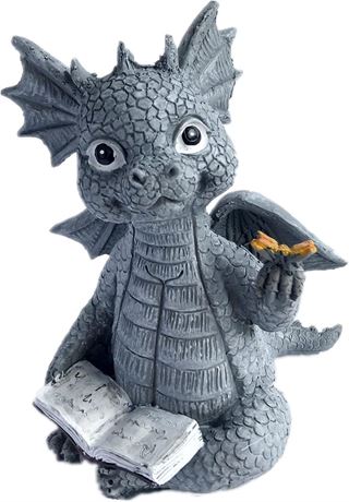 Resin Baby Dragon Reading Book Garden Statue