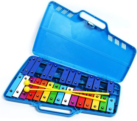 Blue Glockenspiel Xylophone 25 Keys, 2 Beaters