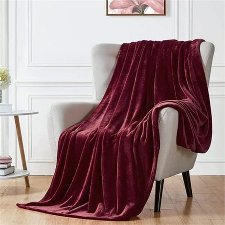 Fleece Throw Blanket, 50"x60", Burgundy
