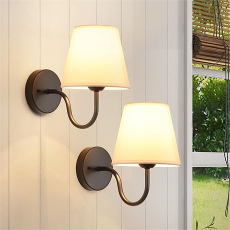 Wall Sconces Sets of 2, Beige Shades, Black