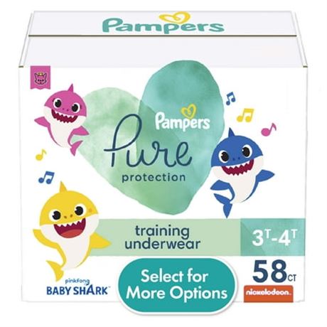 Pampers Pure Pants Baby Shark 3T/4T, 58 Ct