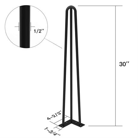Black Heavy-Duty Coffee Table Legs, Diameter 1/2