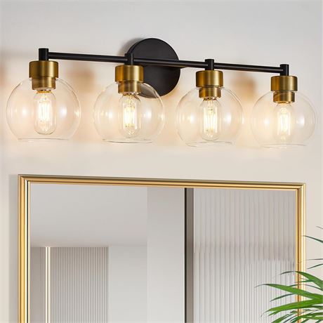 Black/Gold 4-Light Vanity Fixture with Base