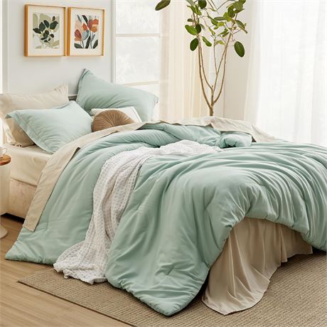 Bedsure King Comforter Set, Sage Green, 7 Pc