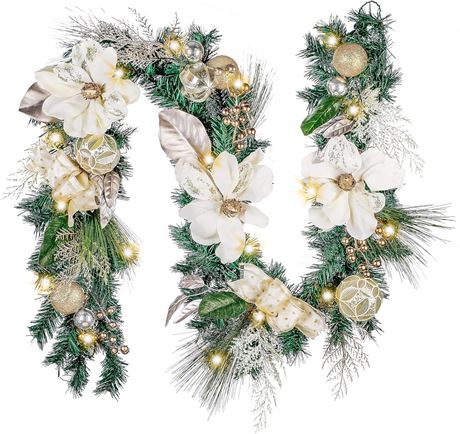 6ft Pre-Lit Xmas Garland with Gold Balls