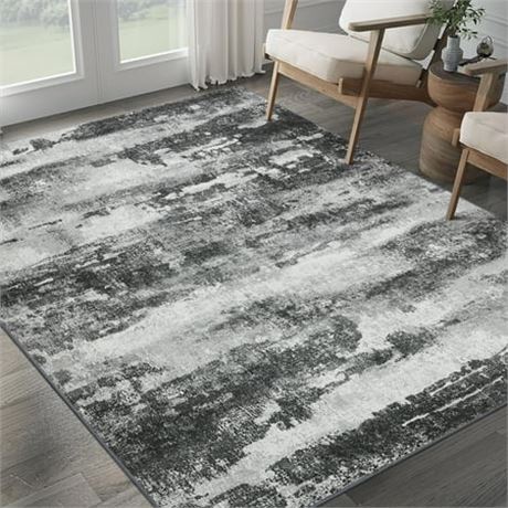 KUETH Abstract Rug 3x5, Stain Resistant, Black