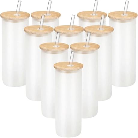 10pk 20oz Frosted Glass Tumblers, Bamboo Lid