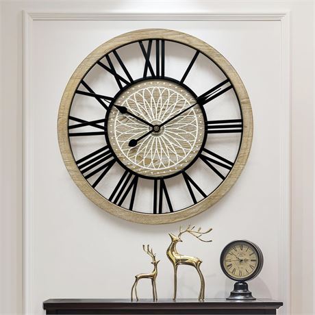 KEQAM Vintage 24" Wall Clock, Roman Numerals