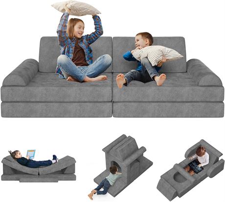 zefinot 10PCS Modular Kid Play Couch, Grey