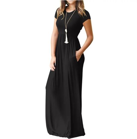 Mengpipi Women's Maxi Dresses Short Sleeve Long Casual Dresses Loose Plain with