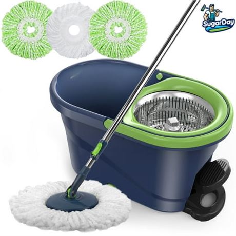 SUGARDAY Spin Mop & Bucket with Wringer, Green