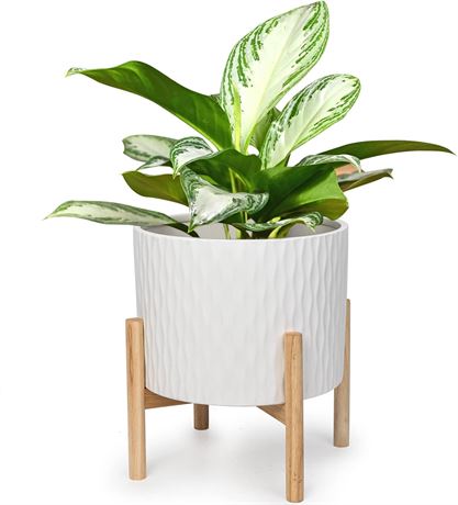 LaDoVita 10" Ceramic Plant Pot, White Ripple